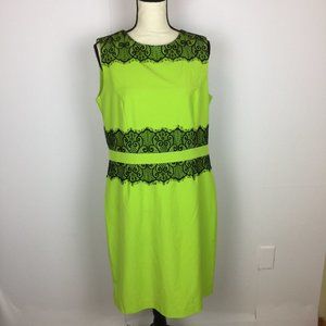 ILe New York Sheath Dress Sz 10 Womans Green Black Lace Trim Sleeveless Stretch